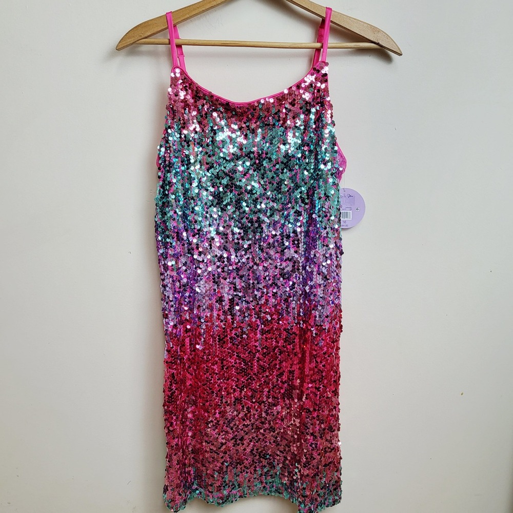 Sparkle Shine Girls Size 16 Turquoise Ombre Sequin Spaghetti Strap Dress Party